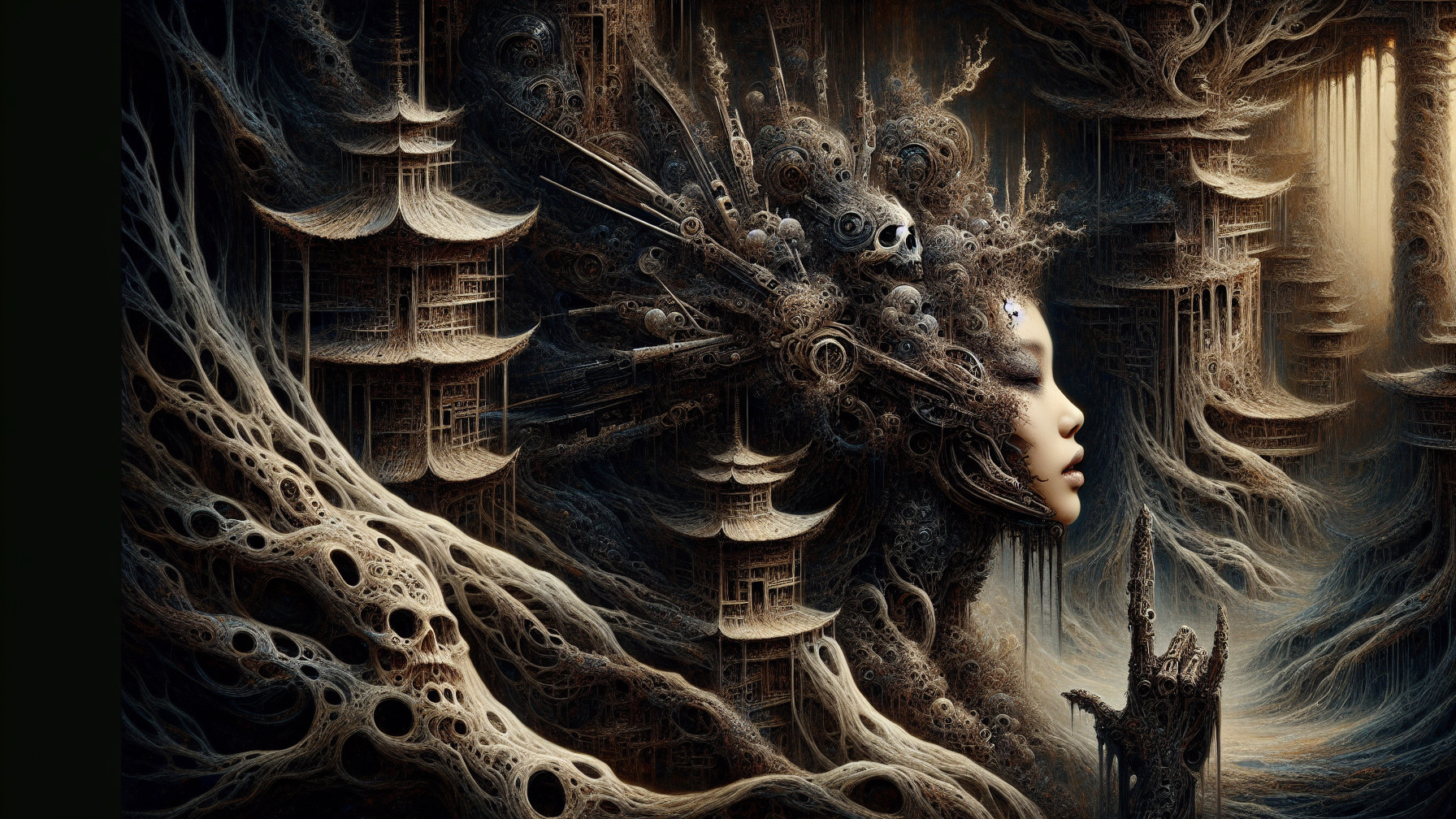 Surreal Woman's Face Merging with Organic Textures