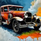 Vintage Race Car with Number 112 Against Colorful Backdrop