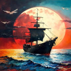 Lakeside Sunset Scene with Boats and Reflections