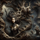 Vibrant Abstract Painting with Swirling Waves and Textures