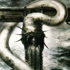Surreal Monochromatic Landscape with Serpentine Creature