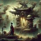 Surreal Dreamlike Landscape with Gnarled Trees and Mist