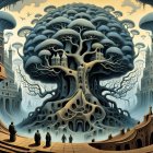 Surreal landscape with intricate tree and alien structures