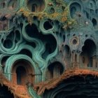 Surreal Cave Landscape with Organic Structures and Colors