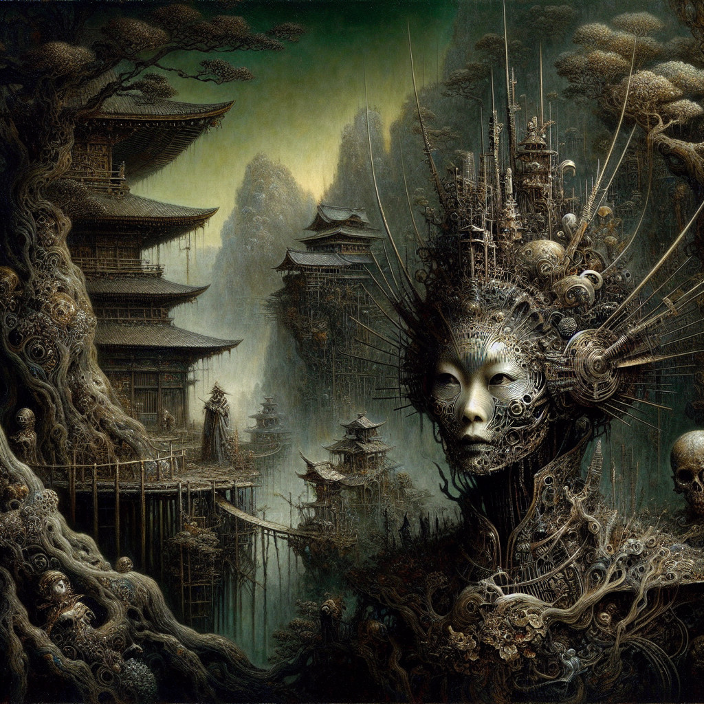 Surreal Landscape with Organic Structures and Architecture