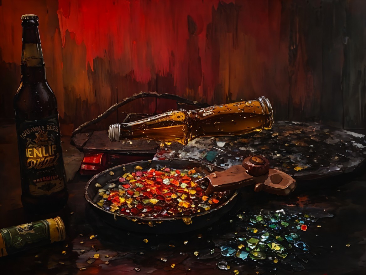 Vibrant Still Life with Beer and Colorful Stones