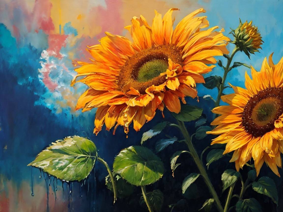 Vibrant Sunflowers with Abstract Background Colors