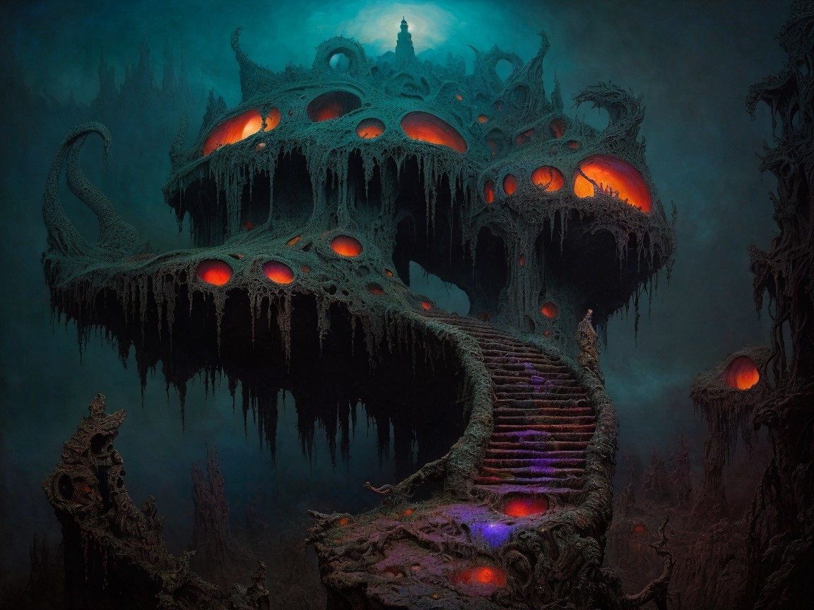 Surreal Landscape with Grotesque Tree Structure