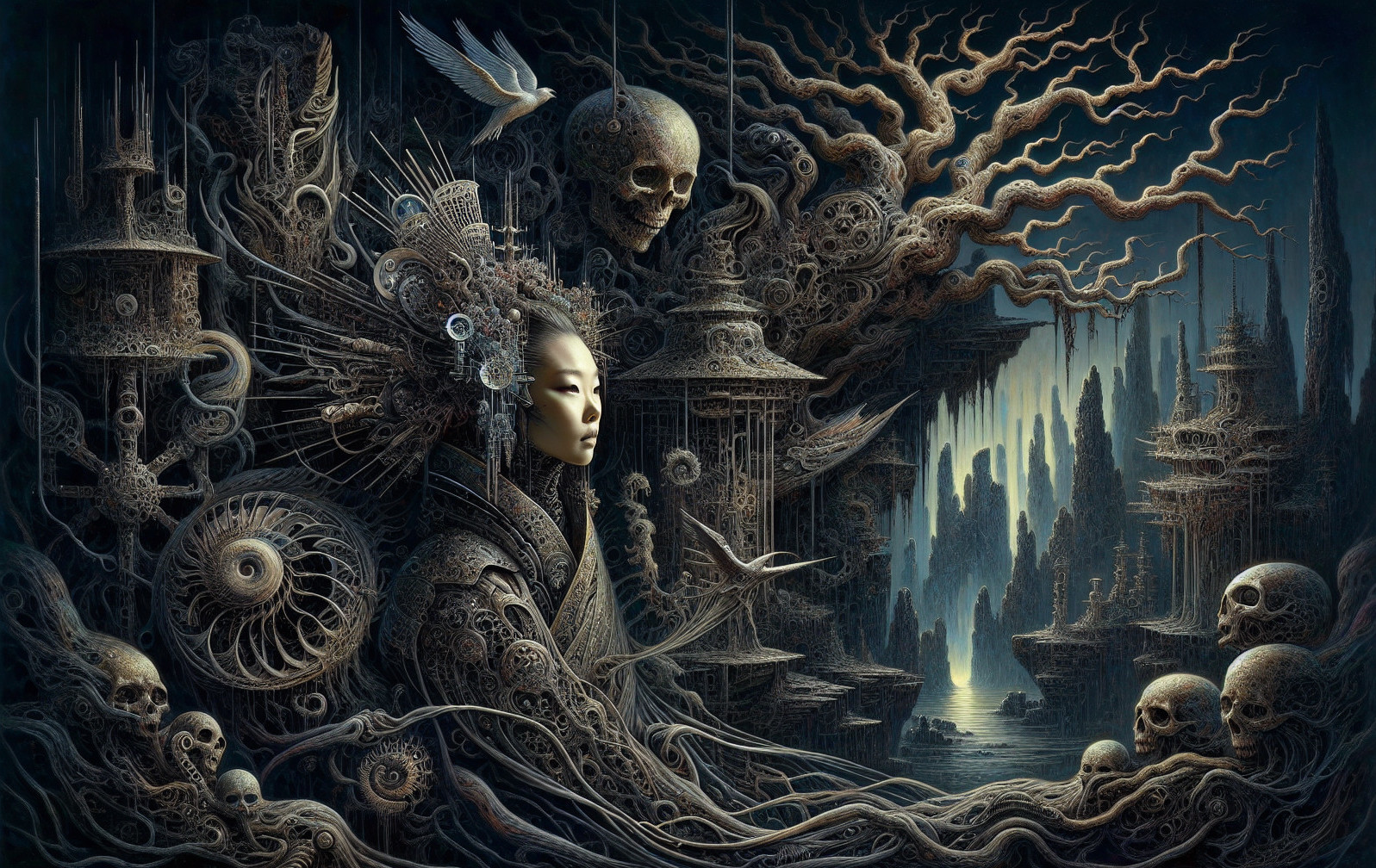 Surreal Scene of Nature and Macabre Imagery