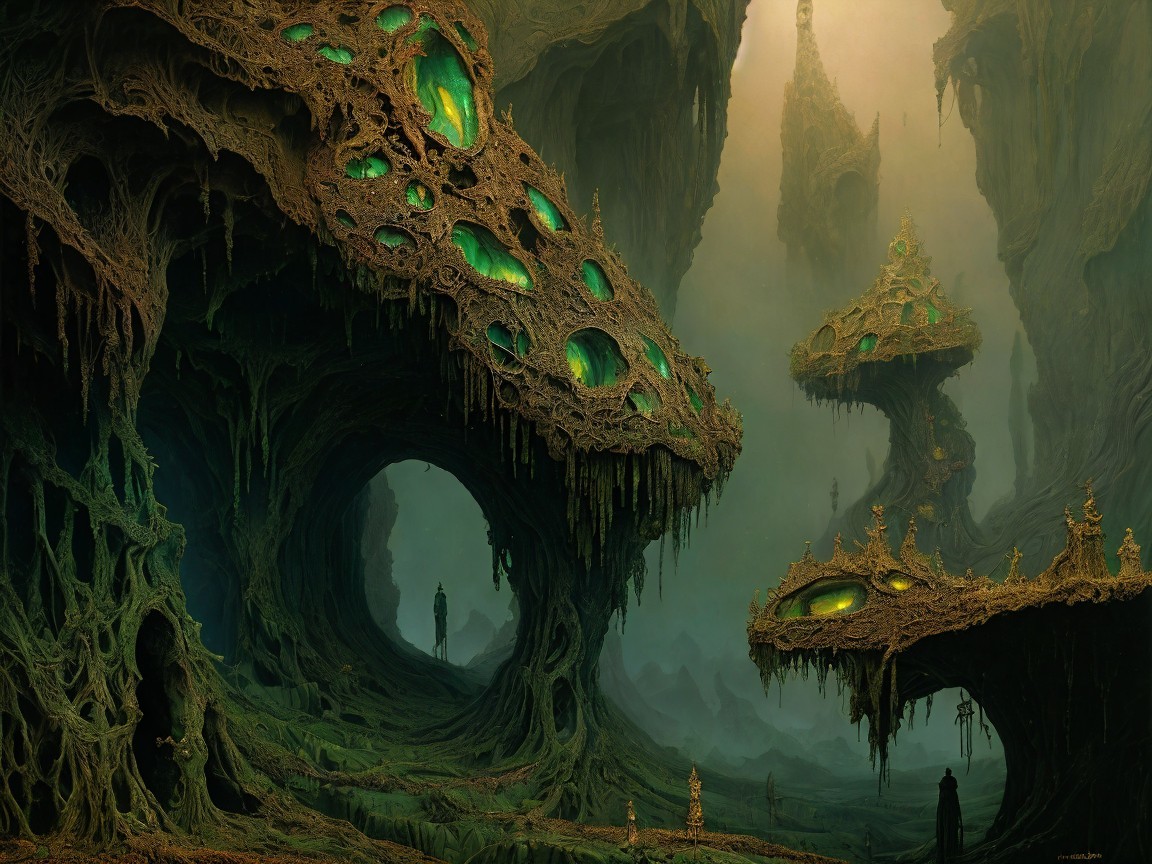 Surreal Landscape with Organic Structures and Orbs