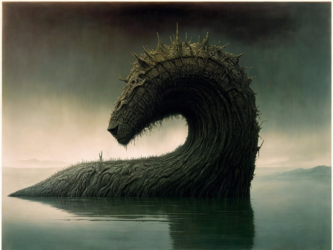 Mythical Serpent Creature in Ethereal Waters