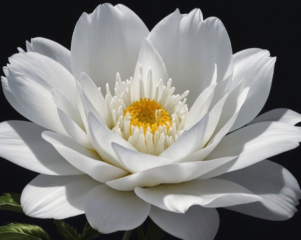 Close-Up of White Flower with Yellow Center on Black Background
