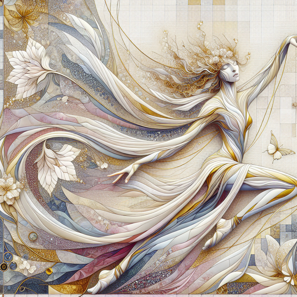 Ethereal Figure Dancing Among Soft Hues and Patterns