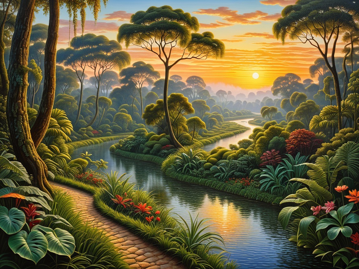 Serene Landscape with Winding River and Lush Greenery