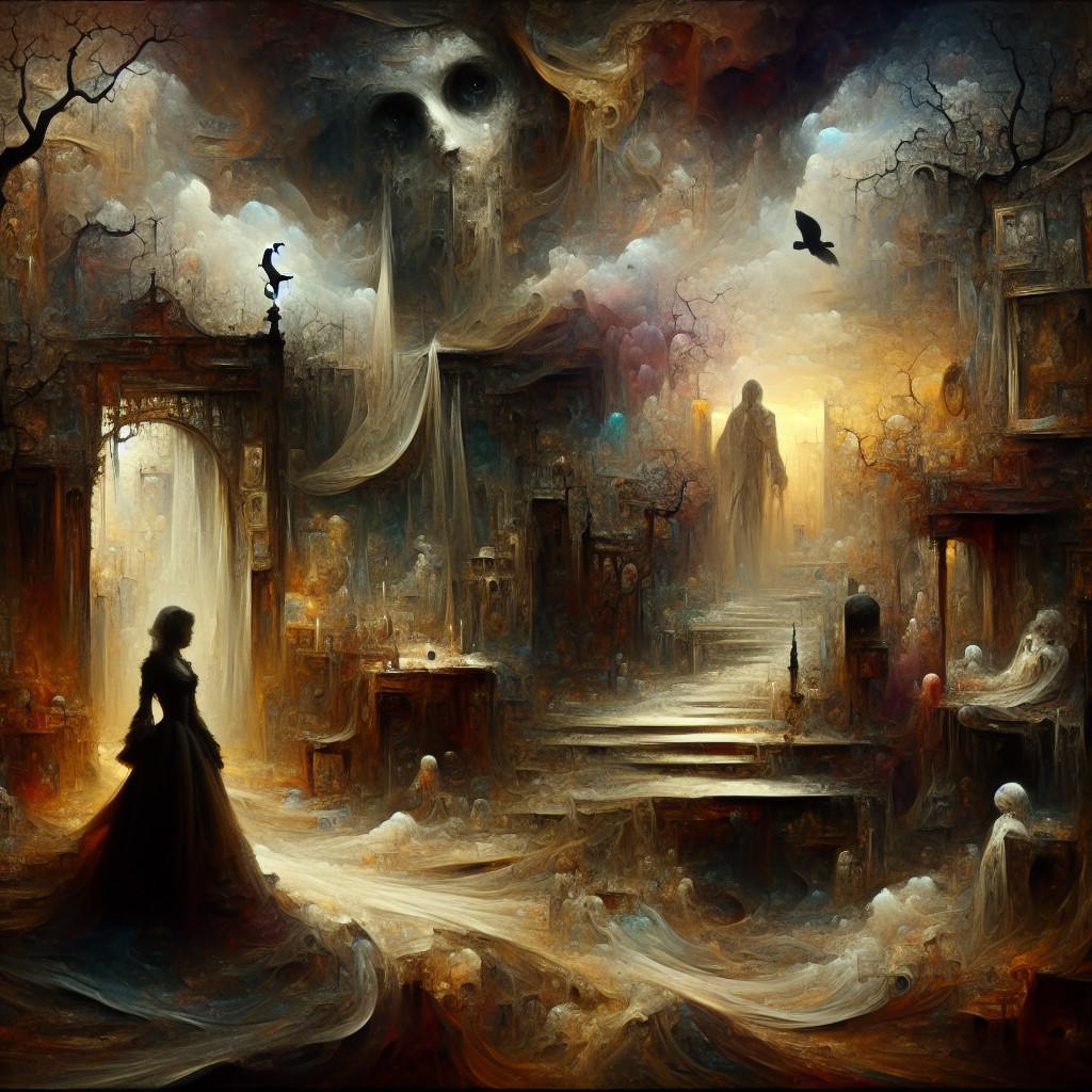 Surreal Landscape with Cloaked Figure and Archway