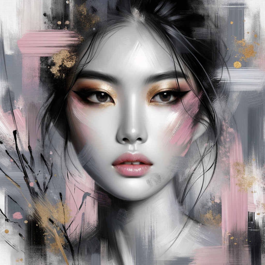 Portrait of a Woman with Bold Makeup and Abstract Background