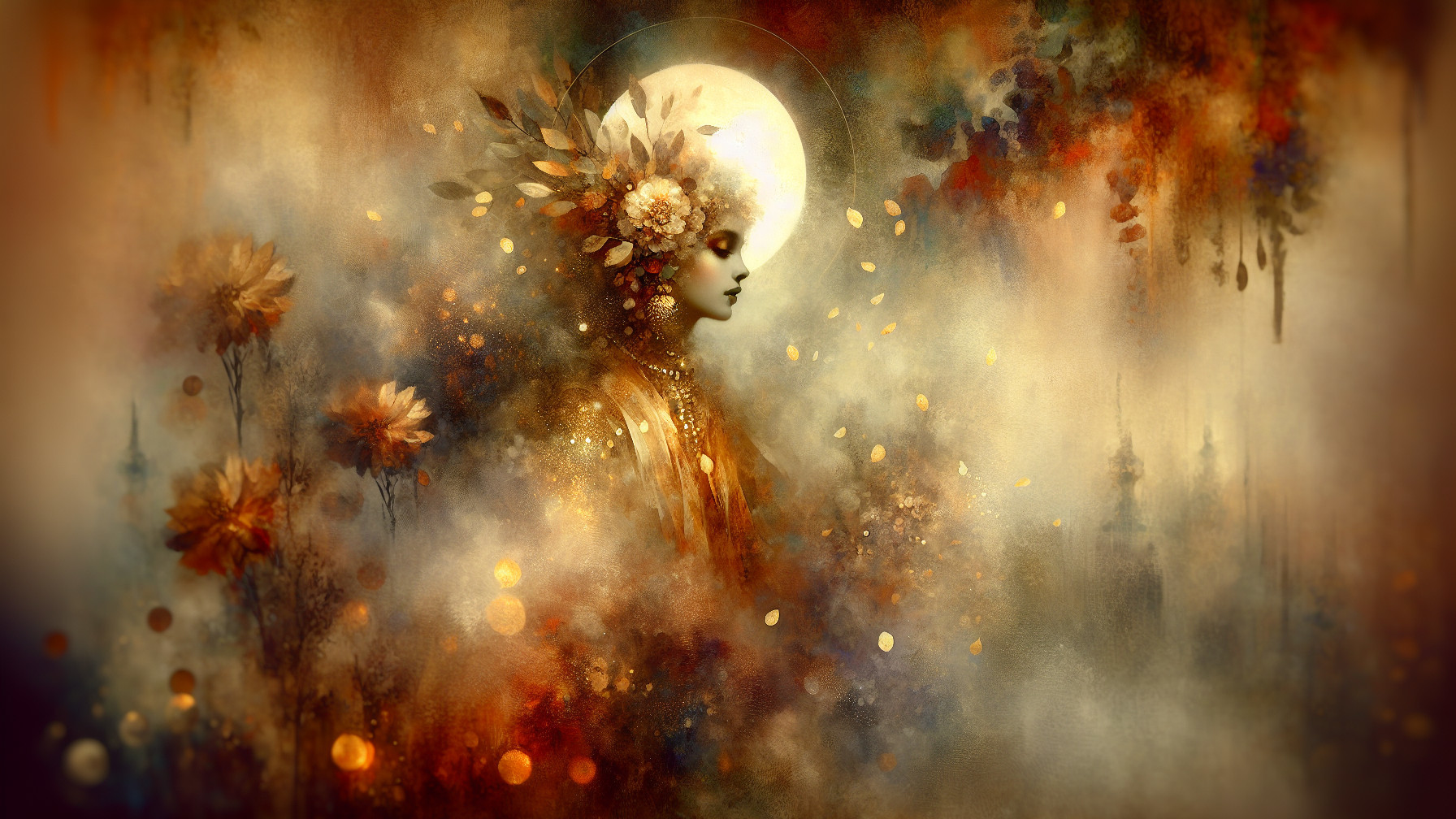 Serene Figure Surrounded by Flowers and Dreamy Colors