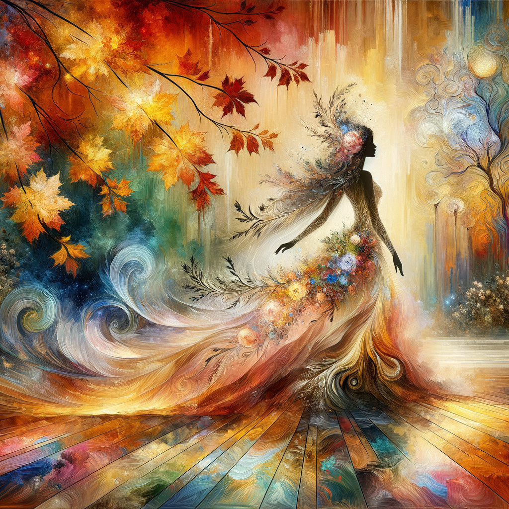 Abstract Figure Surrounded by Colorful Nature Elements
