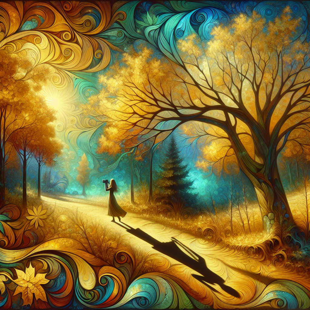 Whimsical Landscape with Autumn Foliage and Warm Hues