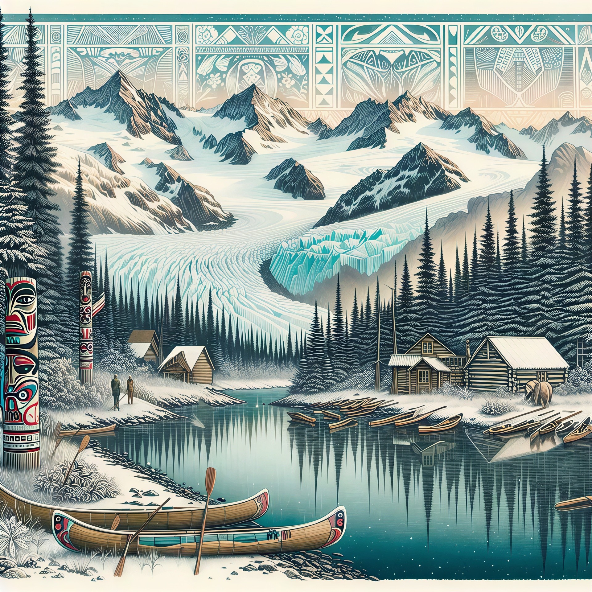 Indigenous Folk Art Illustration of a Winter Landscape