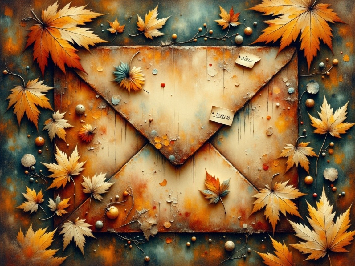 Envelope Surrounded by Vibrant Autumn Leaves