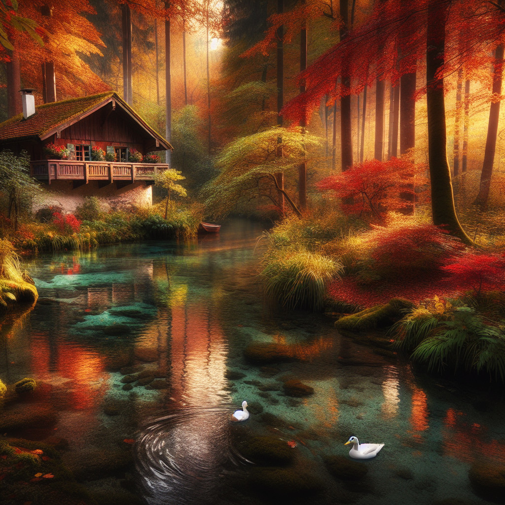 Autumn Landscape with Cottage and Tranquil River