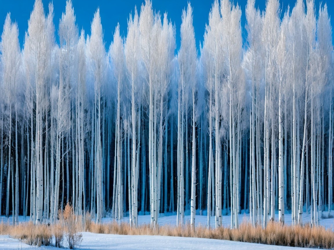 Serene Winter Landscape with Frosted Trees and Grasses