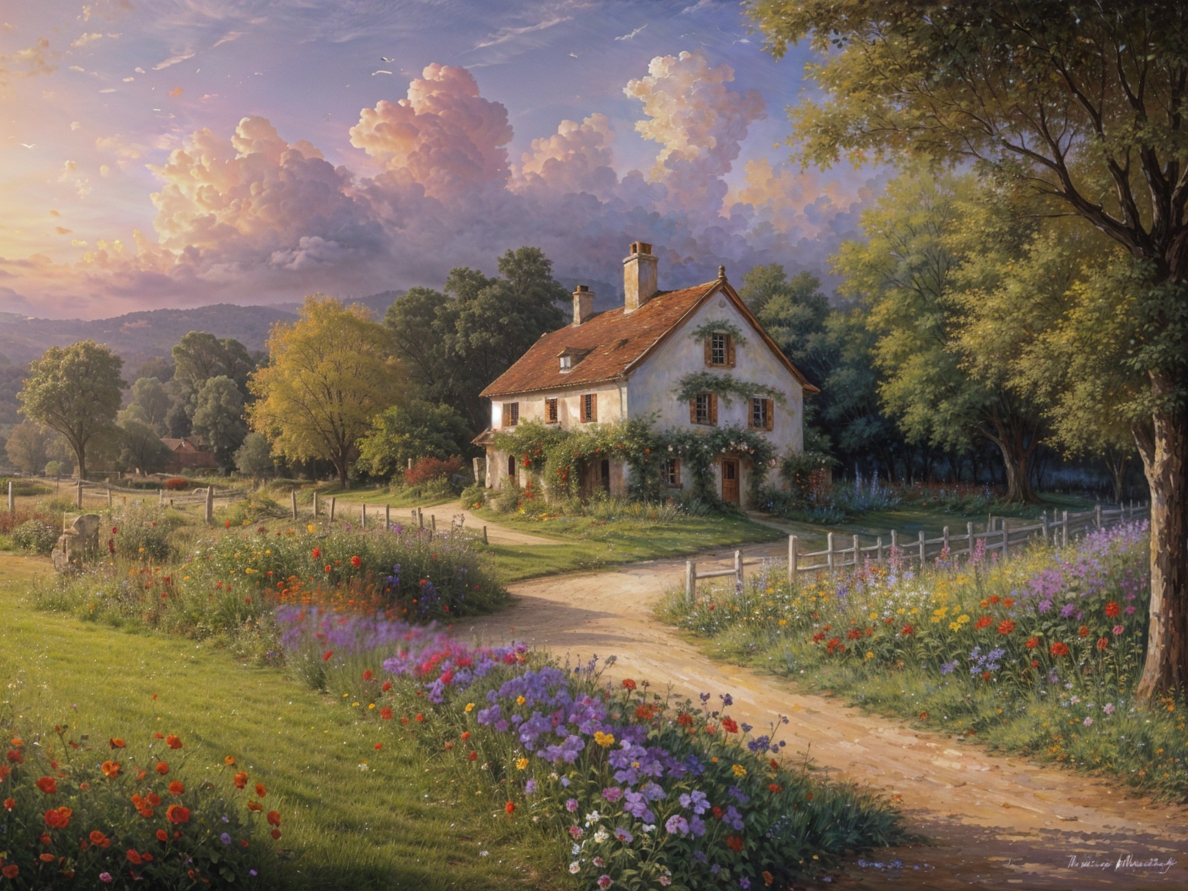 Charming Cottage in Vibrant Countryside Landscape