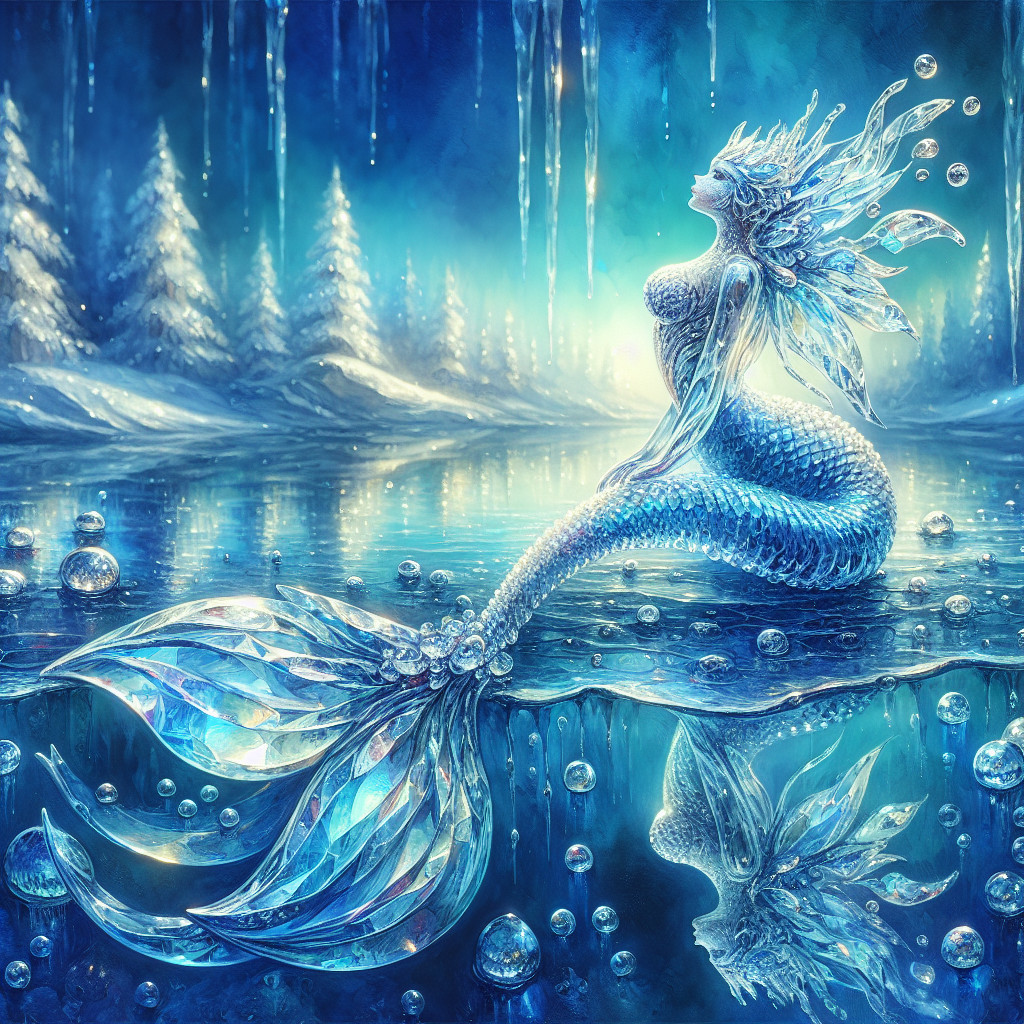Enchanting Ice-Themed Scene with Shimmering Mermaid