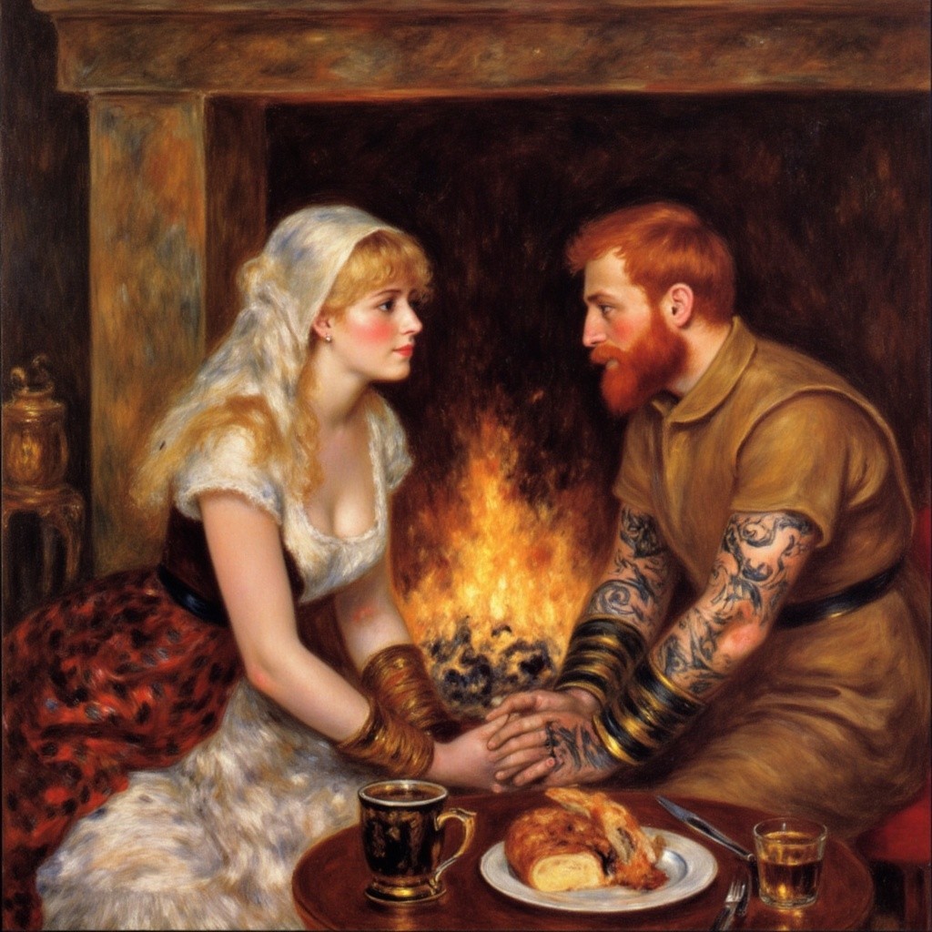Couple by Fireplace with Cozy Atmosphere and Details
