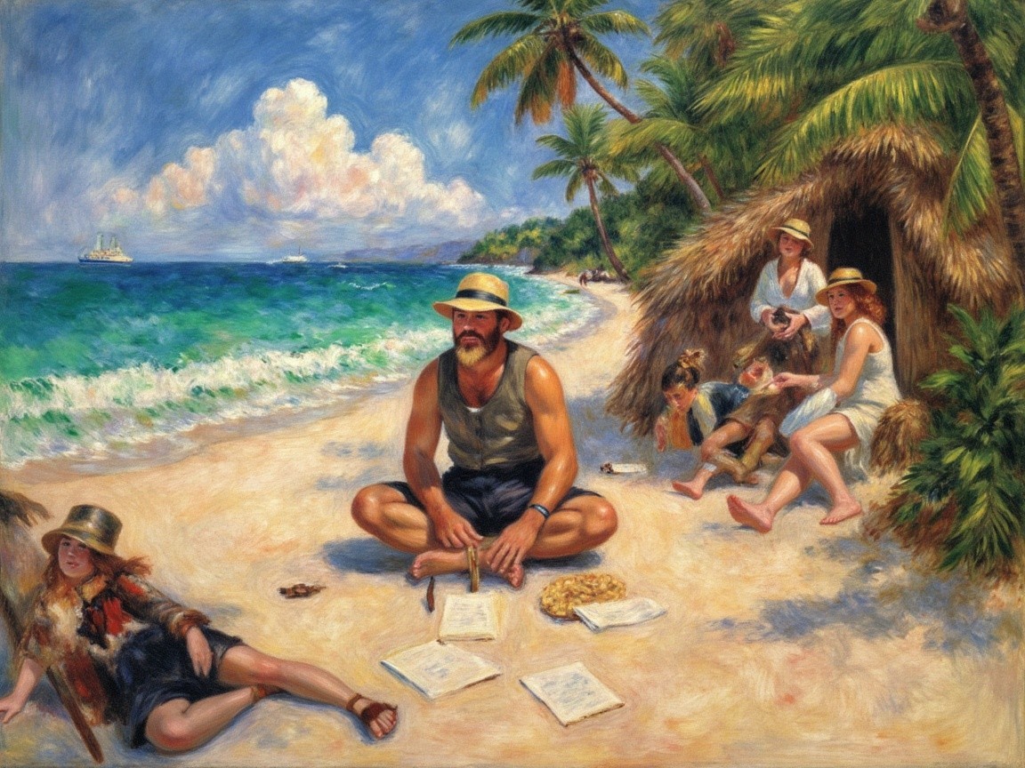 Vibrant Beach Scene with Relaxed People and Ocean View