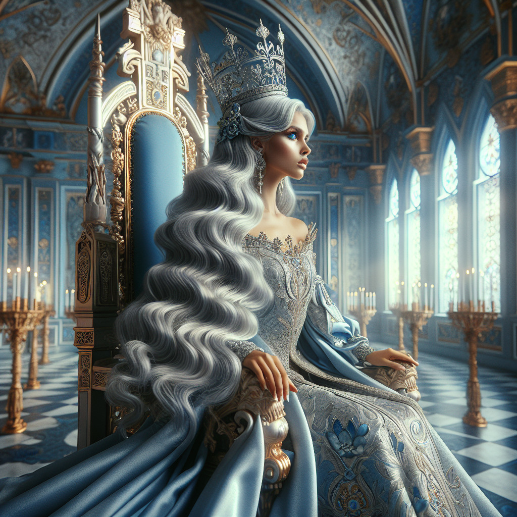 Majestic queen on ornate throne in opulent palace