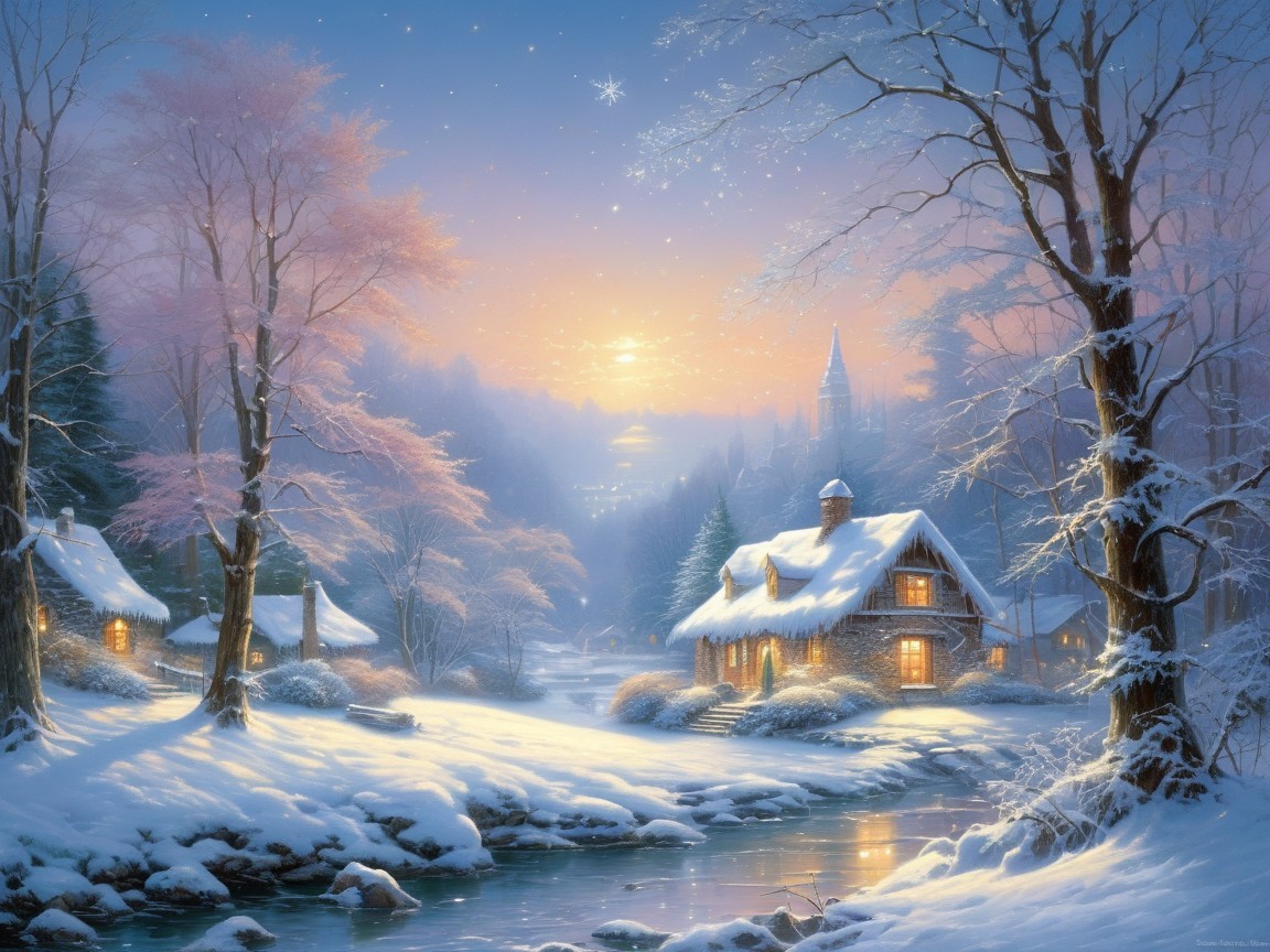 Cozy Cottage in a Serene Winter Landscape
