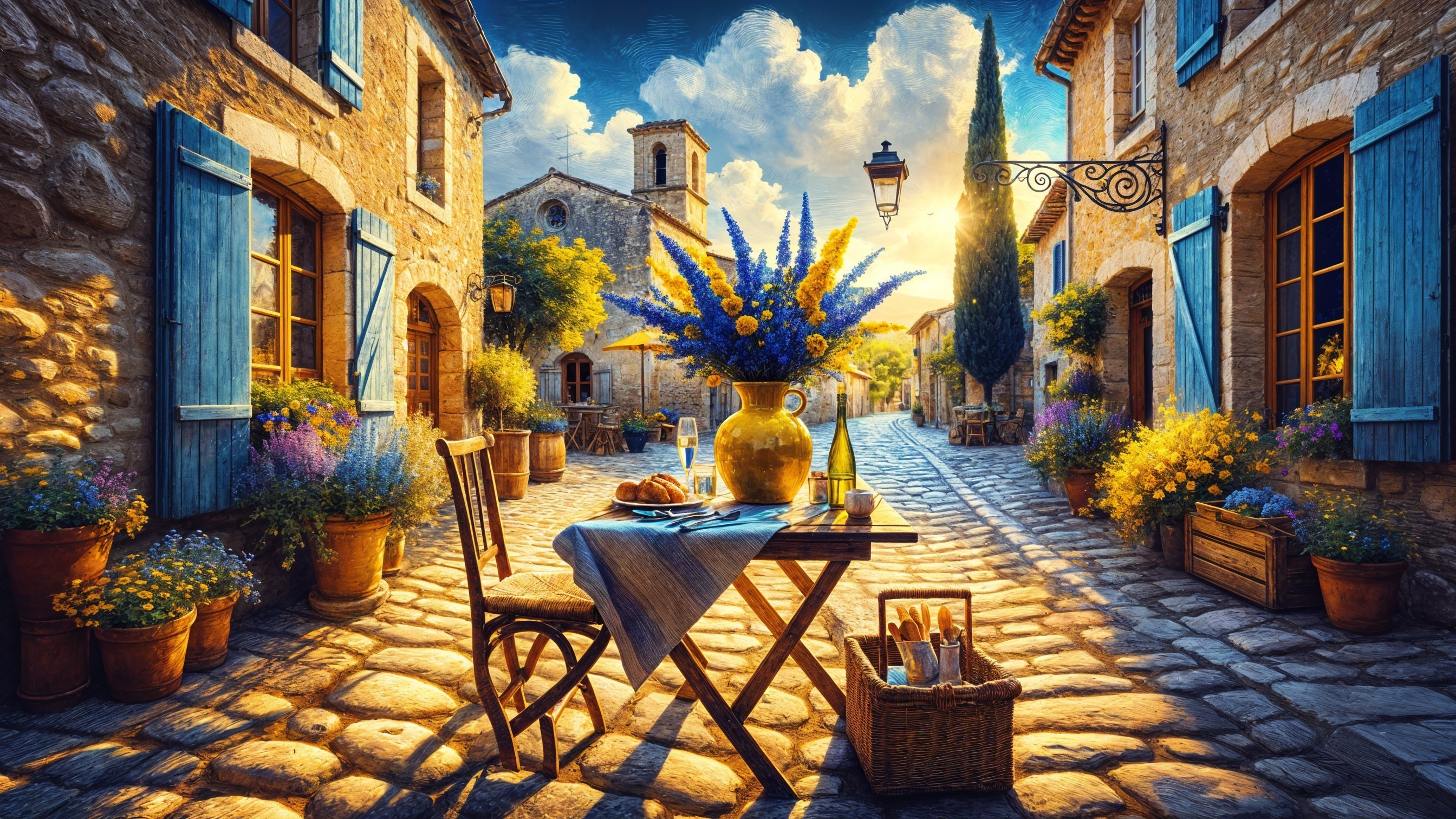 Charming Cobblestone Street with Rustic Stone Houses
