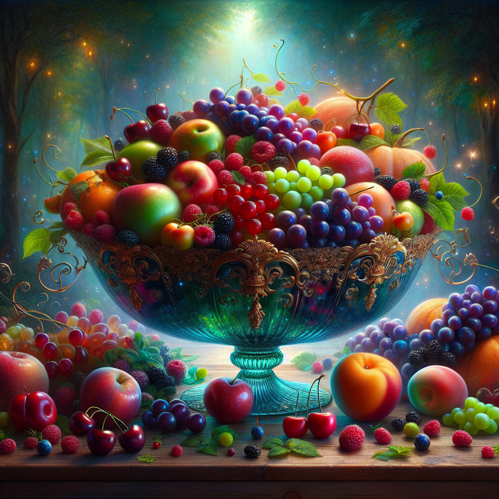 Ornate Bowl Filled with Colorful Assorted Fruits