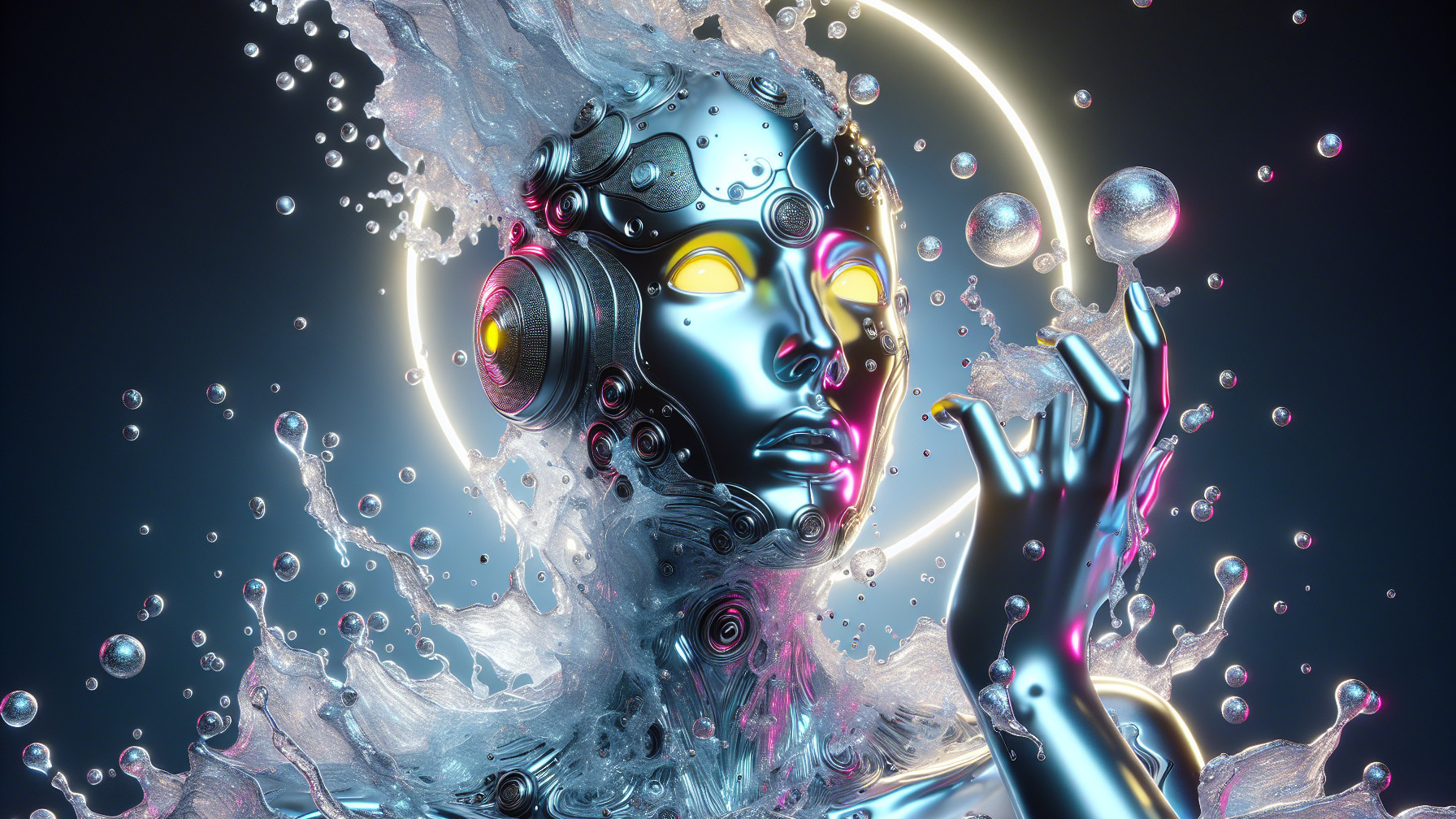 Futuristic Humanoid Figure with Metallic Features and Light