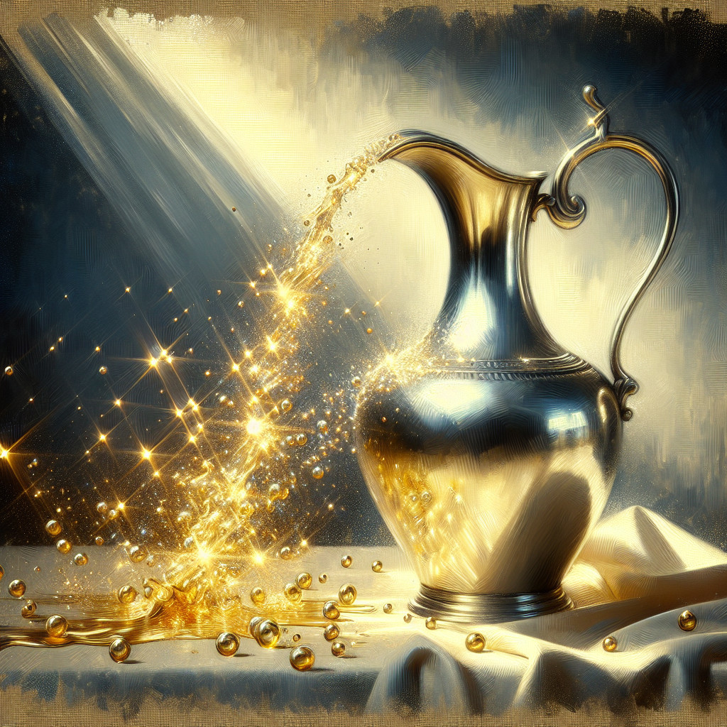 Elegant Silver Pitcher Pouring Sparkling Golden Liquid