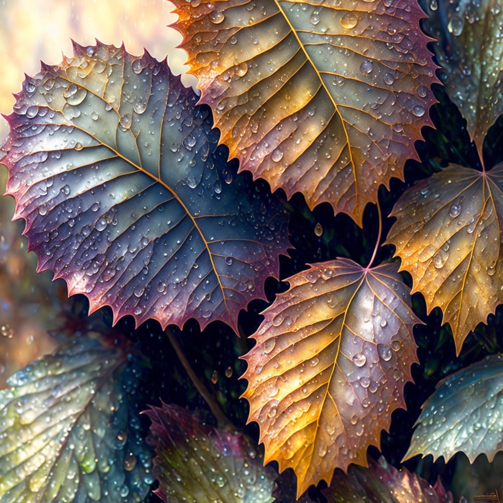 Vibrant Leaves in Blue, Purple, and Orange Hues