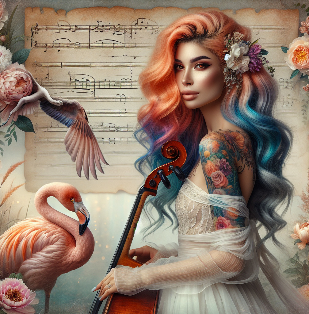 Portrait of a woman with multicolored hair and violin
