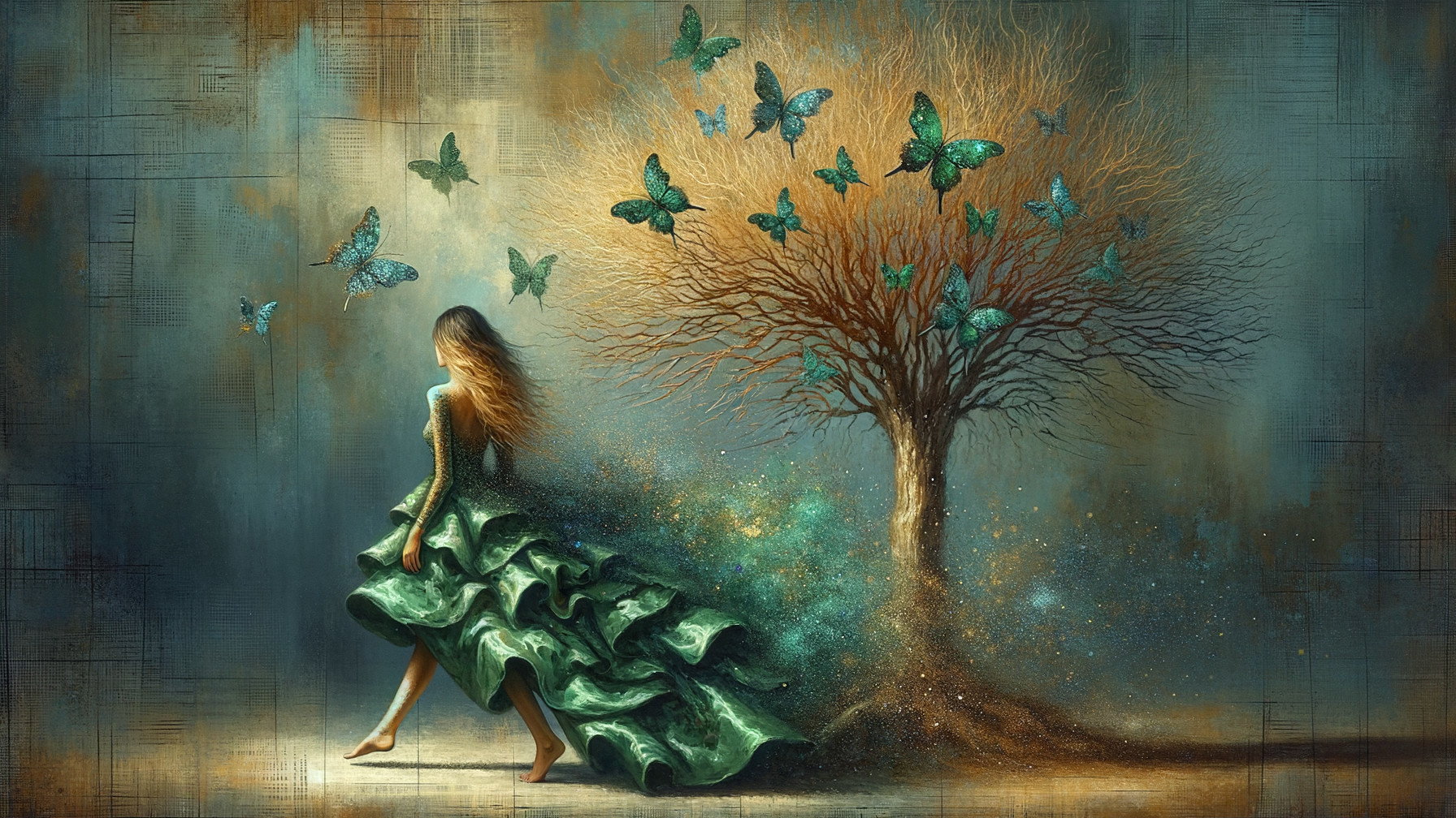 Fantasy Art Depiction of a Woman by a Magical Tree