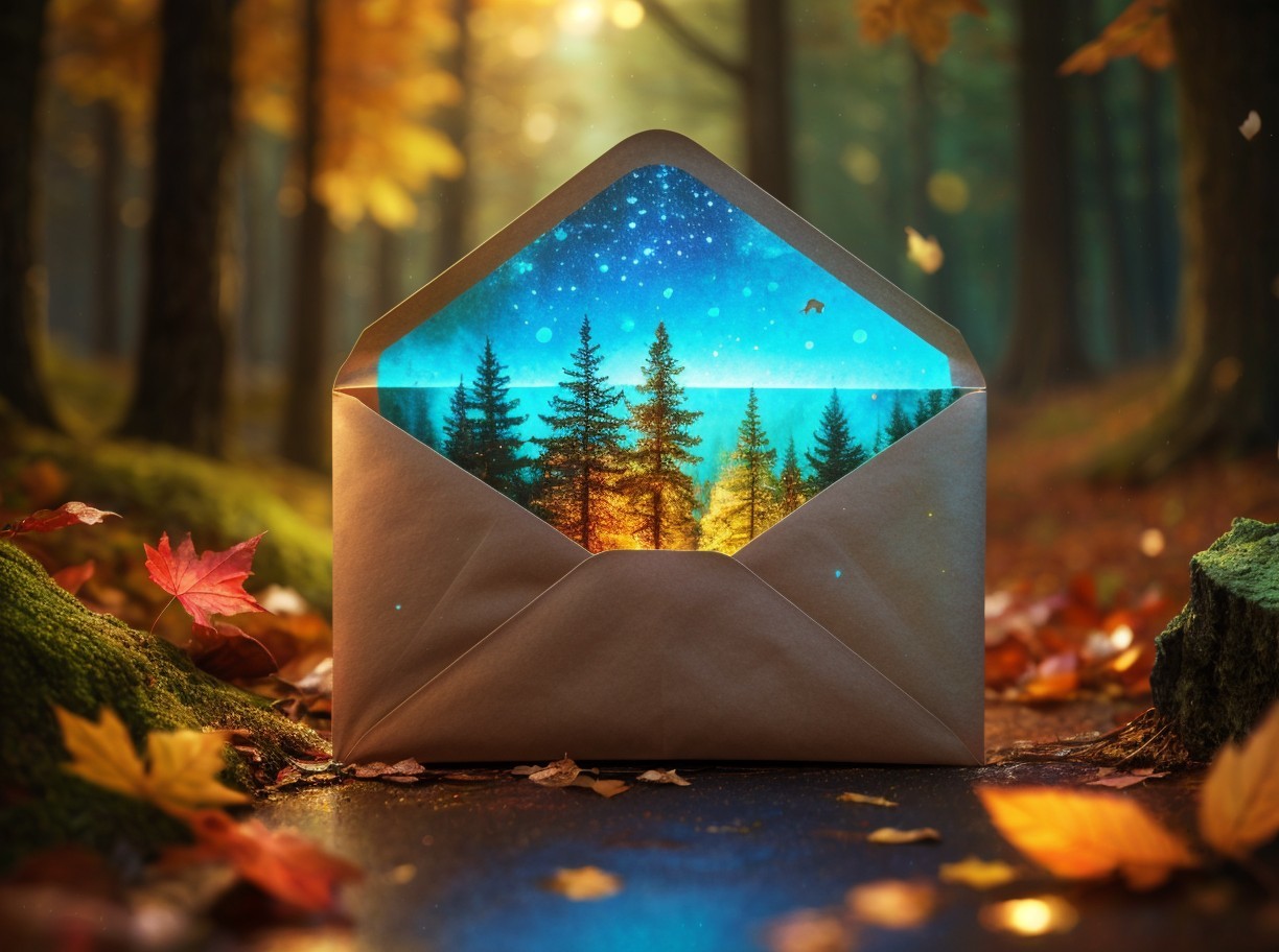 Vibrant Forest Scene from an Open Envelope