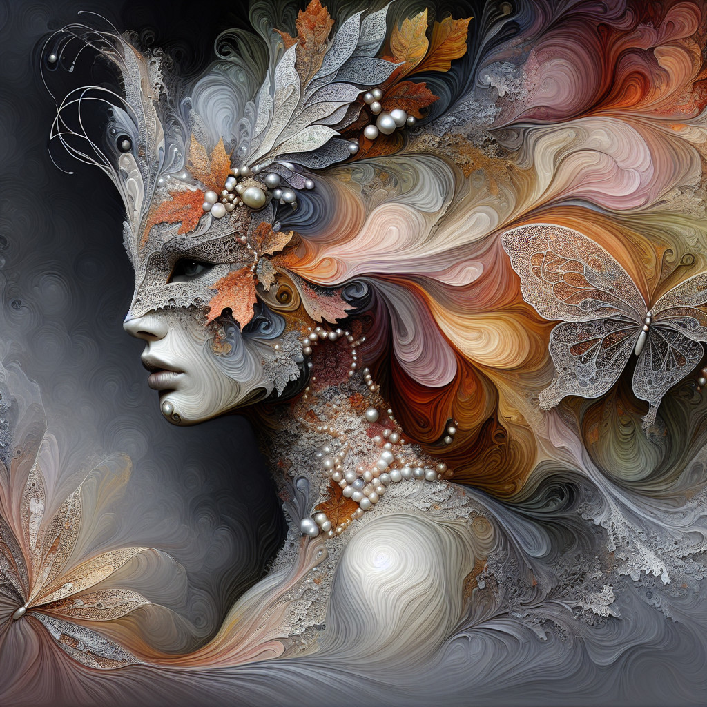 Stylized Female Face with Nature-Inspired Elements