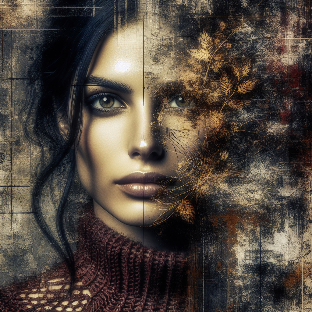 Portrait of a woman with expressive eyes and floral background