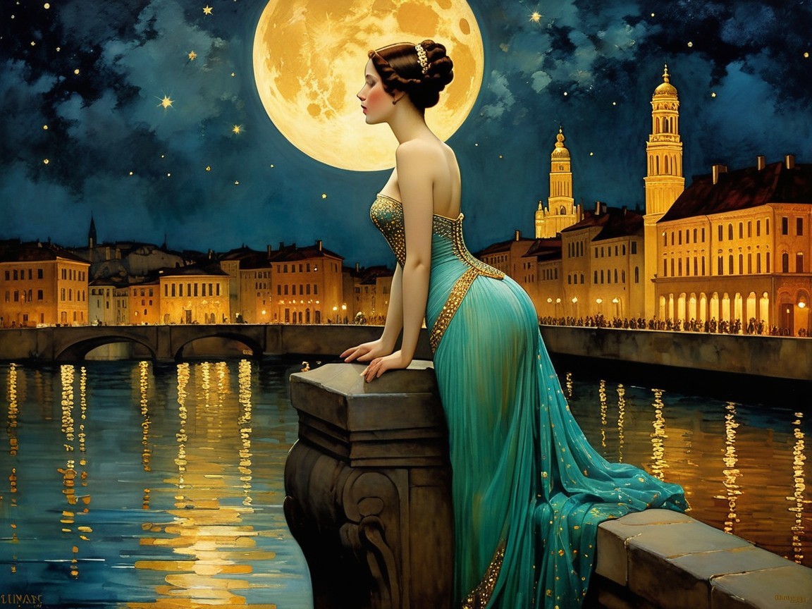 Elegant Woman in Turquoise Gown by Serene River