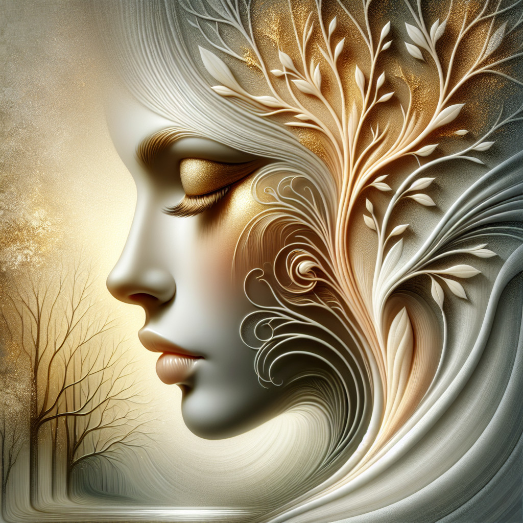 Stylized Profile of a Woman with Nature Elements