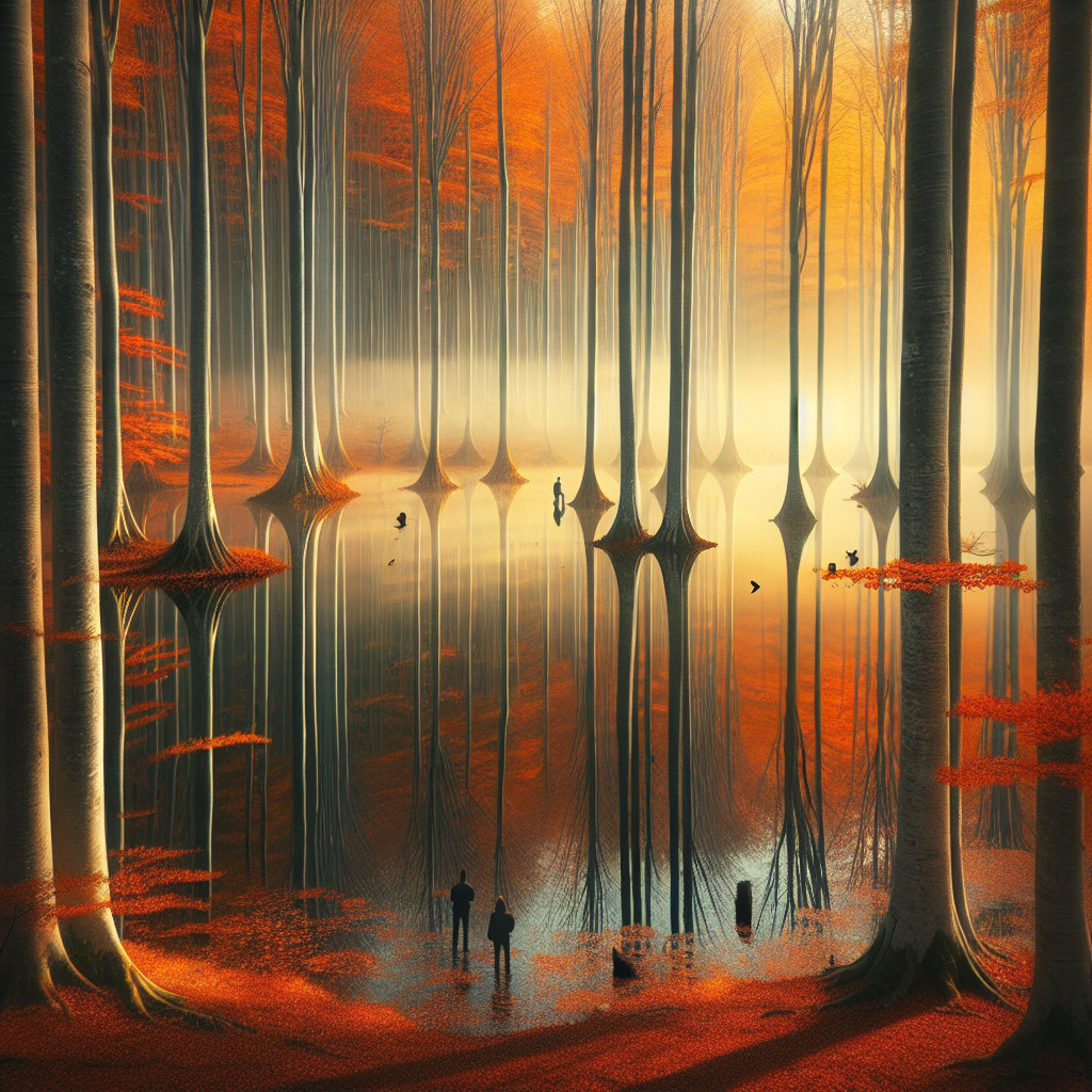 Autumn Forest Reflection in a Calm Lake Scene