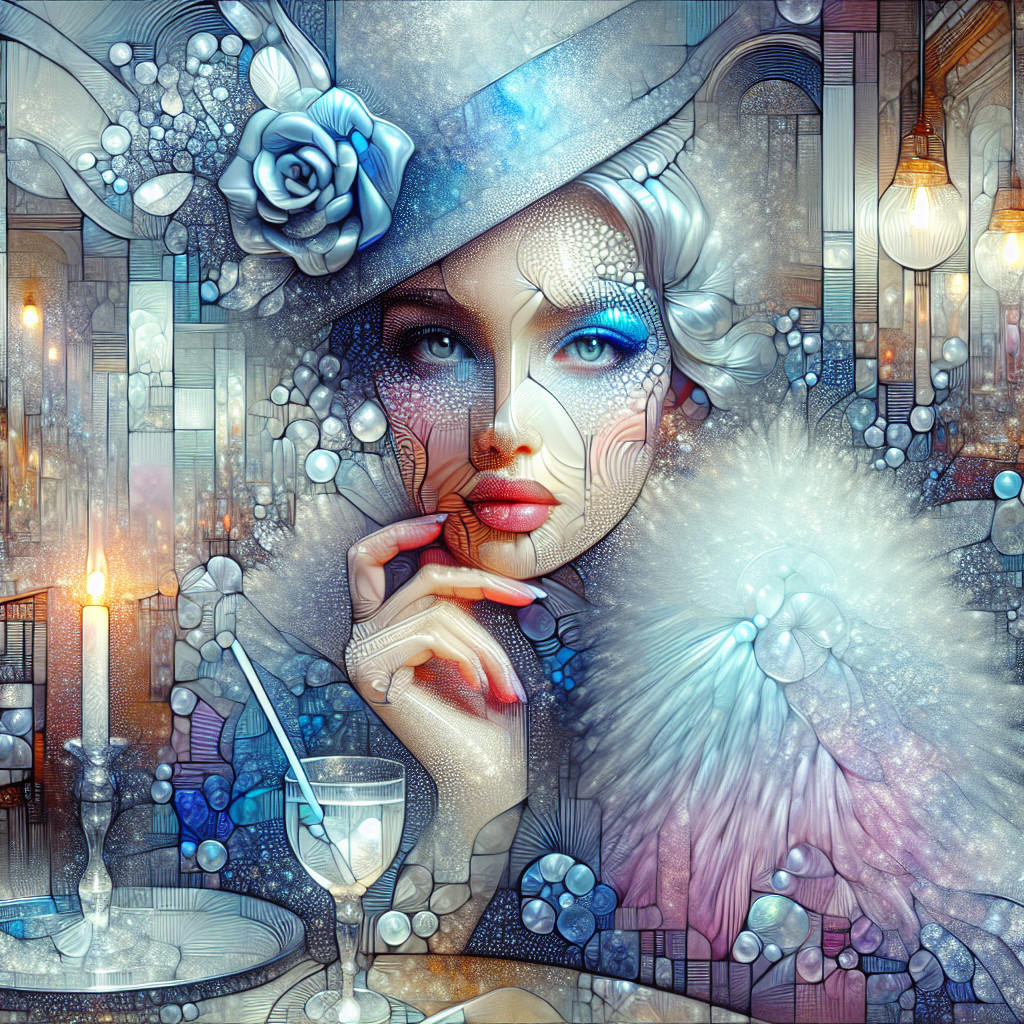Stylized woman in blue tones with elegant accessories