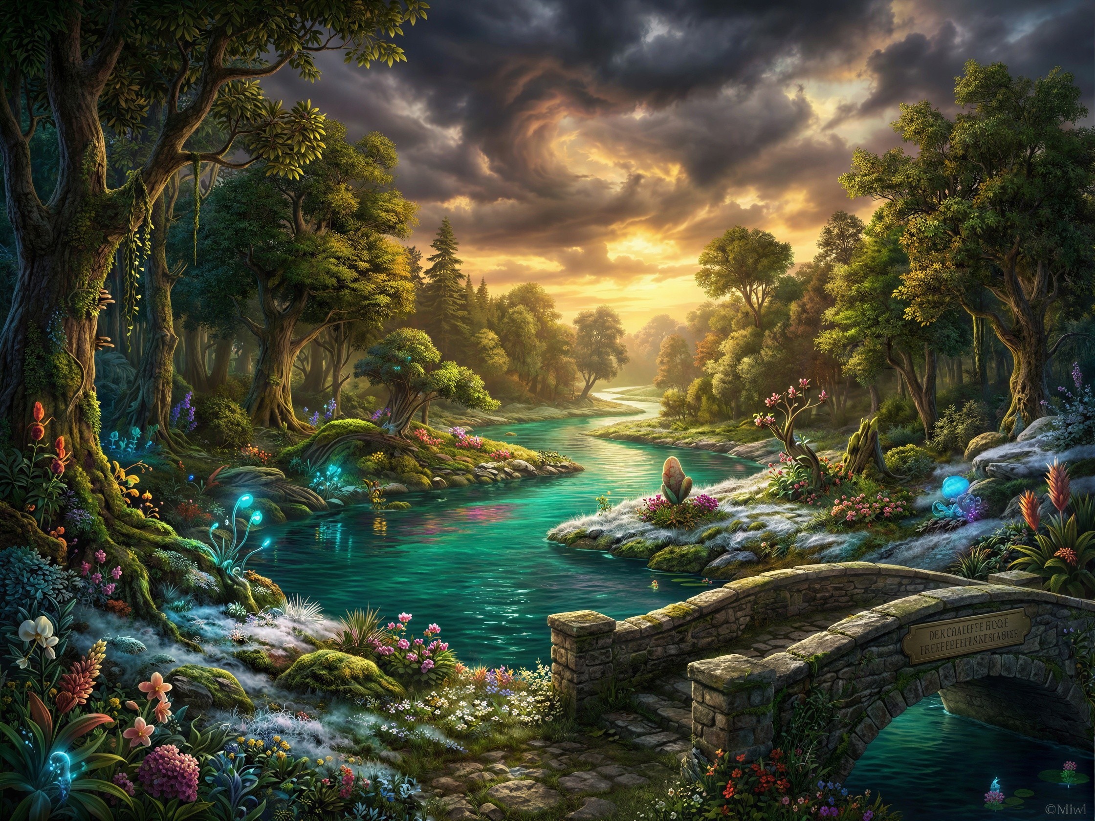 Enchanted Fantasy Forest with Bioluminescent Flora