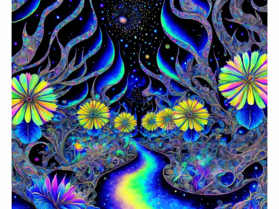 Surreal Landscape with Vibrant Colors and Patterns