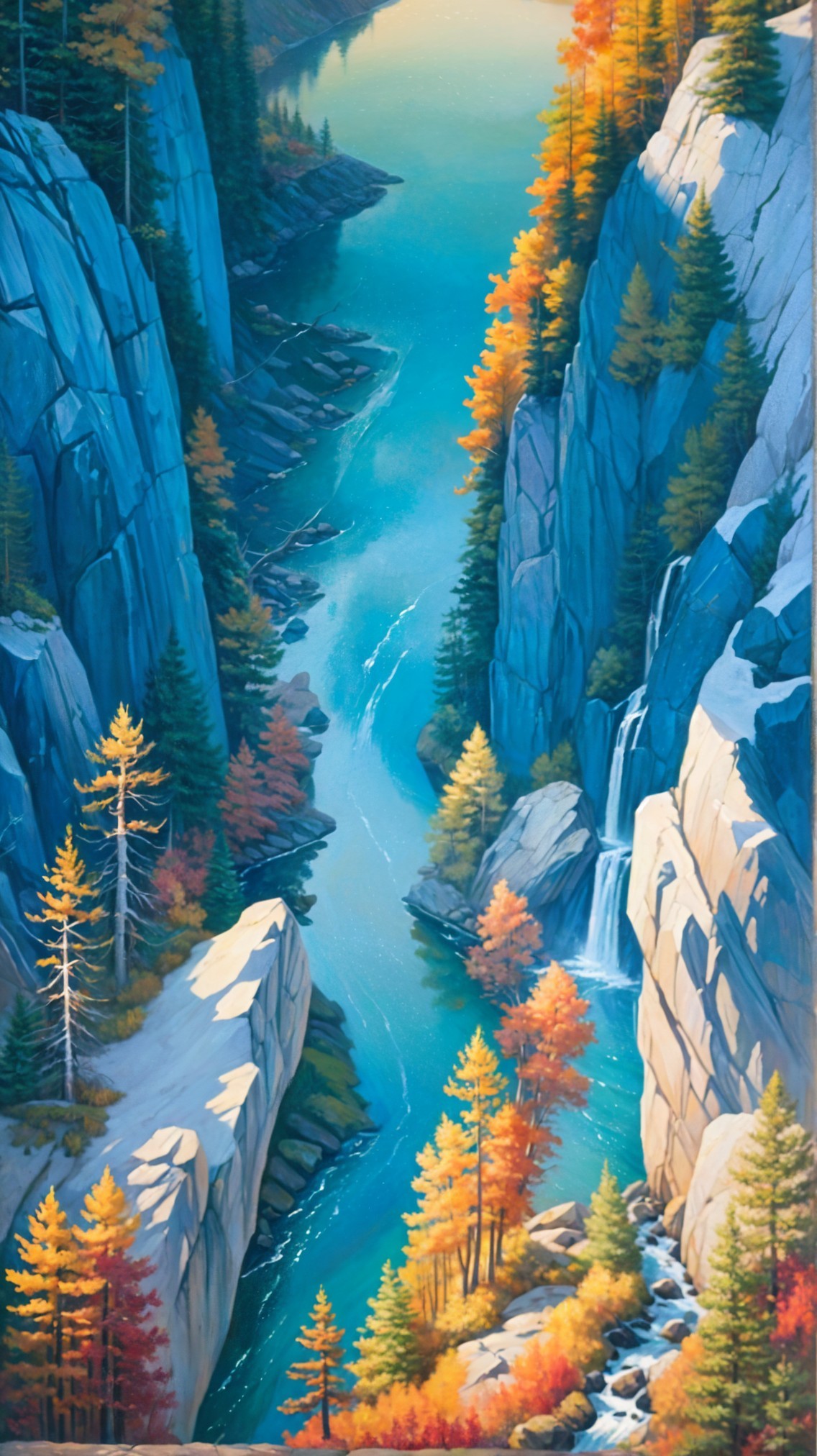 Serene Landscape with River and Autumn Foliage